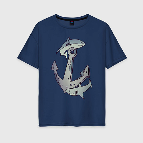 Женская футболка оверсайз Sharks around the anchor / Тёмно-синий – фото 1