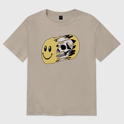 Футболка оверсайз женская СМАЙЛИК И ЧЕРЕП, цвет: миндальный