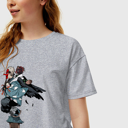Женская футболка оверсайз Клинок рассекающий демонов - ниндзя спасает Незуко / Меланж – фото 3