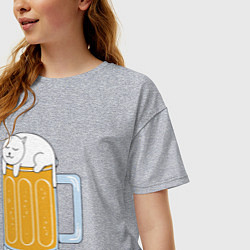 Футболка оверсайз женская Beer Cat, цвет: меланж — фото 2