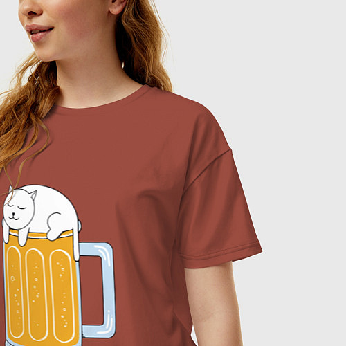 Женская футболка оверсайз Beer Cat / Кирпичный – фото 3