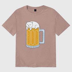 Футболка оверсайз женская Beer Cat, цвет: пыльно-розовый