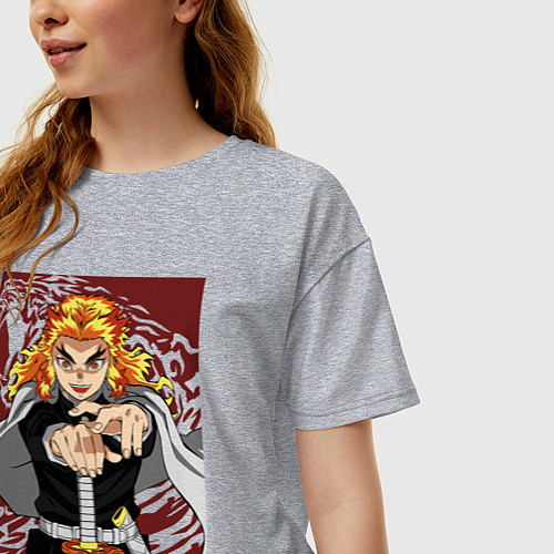 Женская футболка оверсайз Огненный тигр Ренгоку / Меланж – фото 3