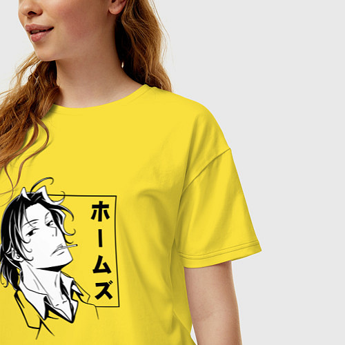 Женская футболка оверсайз Sharokku Homuzu / Желтый – фото 3