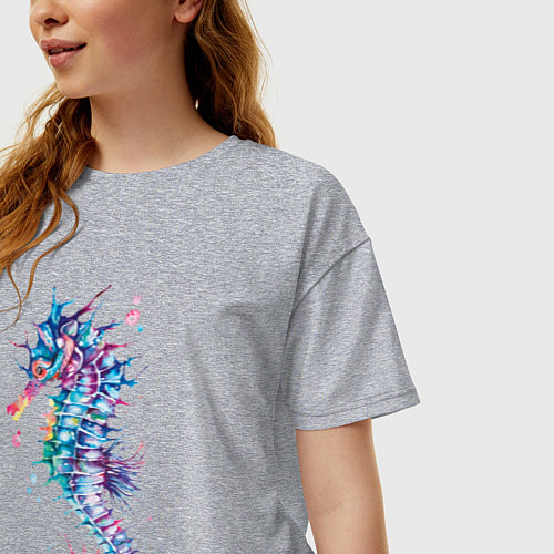 Женская футболка оверсайз Морской конек акварель / Меланж – фото 3