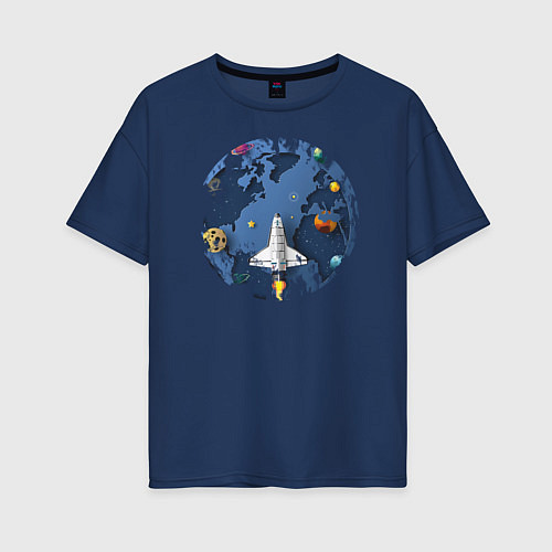 Женская футболка оверсайз Космос / Тёмно-синий – фото 1