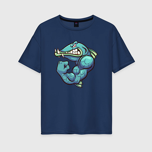 Женская футболка оверсайз Рыба качок / Тёмно-синий – фото 1