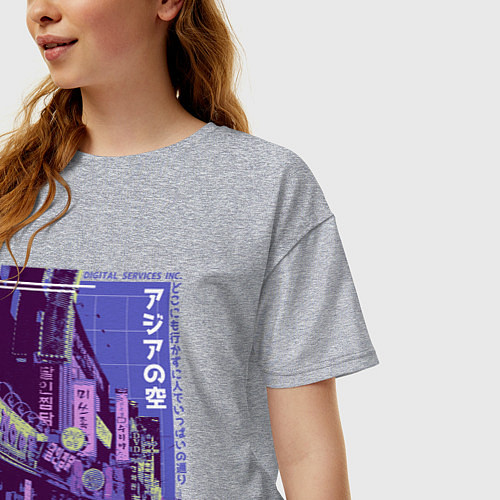 Женская футболка оверсайз Neon Asian Street Vaporwave / Меланж – фото 3