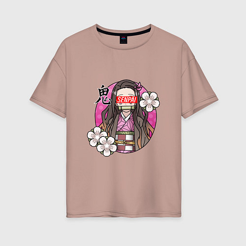 Женская футболка оверсайз SENPAI NEZUKO СЕНПАЙ НЕЗУКО / Пыльно-розовый – фото 1