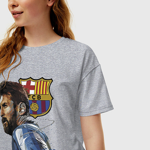 Женская футболка оверсайз Lionel Messi Barcelona Argentina Striker / Меланж – фото 3