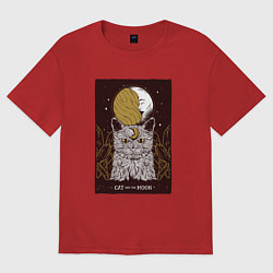 Футболка оверсайз женская Кот Луна Cat Moon - ТАРО, цвет: красный