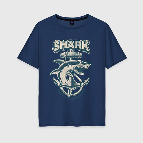Женская футболка оверсайз Акула / Тёмно-синий – фото 1
