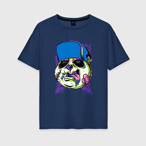 Женская футболка оверсайз Crazy panda / Тёмно-синий – фото 1