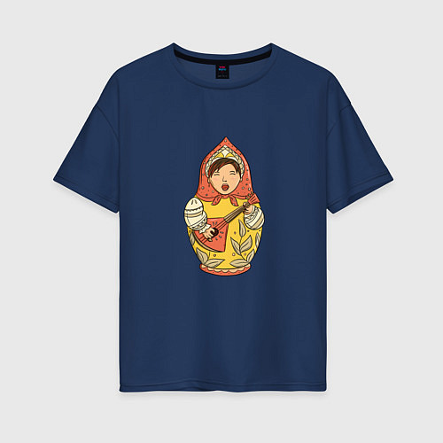 Женская футболка оверсайз Матрешка / Тёмно-синий – фото 1