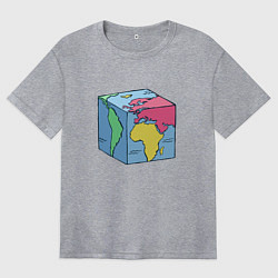 Футболка оверсайз женская Квадратный глобус земли, цвет: меланж