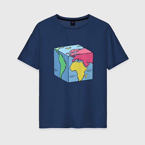Женская футболка оверсайз Квадратный глобус земли / Тёмно-синий – фото 1