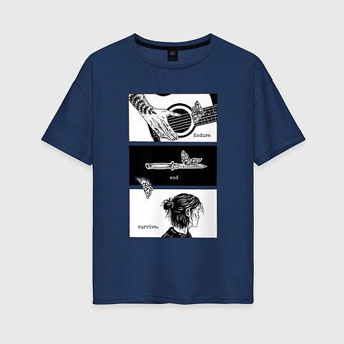 Женская футболка оверсайз Endure and survive / Тёмно-синий – фото 1