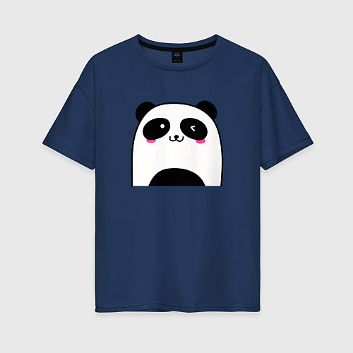 Женская футболка оверсайз Милая панда / Тёмно-синий – фото 1