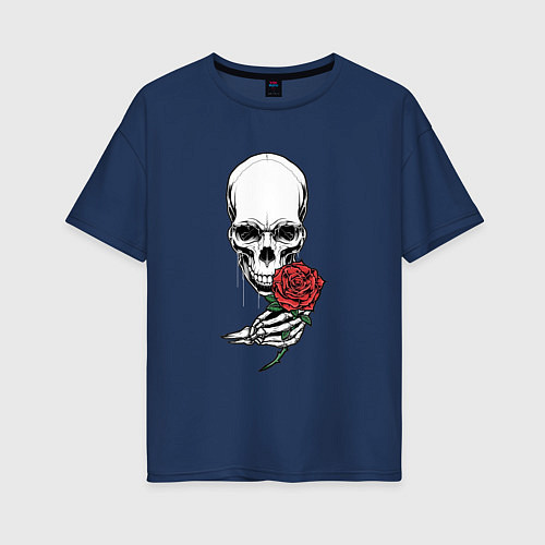 Женская футболка оверсайз Череп с розой / Тёмно-синий – фото 1