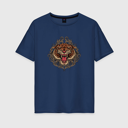 Женская футболка оверсайз Сердитый Тигр / Тёмно-синий – фото 1