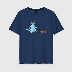 Футболка оверсайз женская Котик на прогулке, цвет: тёмно-синий