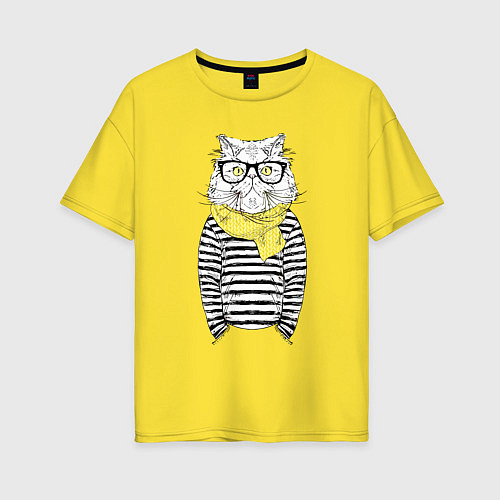 Женская футболка оверсайз Hipster Cat / Желтый – фото 1