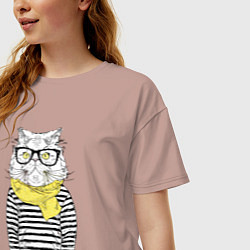 Футболка оверсайз женская Hipster Cat, цвет: пыльно-розовый — фото 2