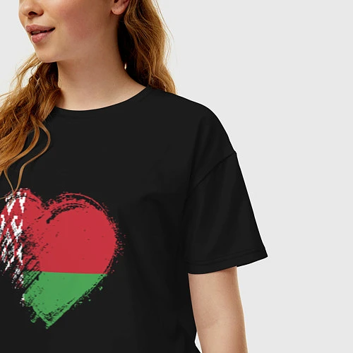 Женская футболка оверсайз Сердце Беларуси / Черный – фото 3