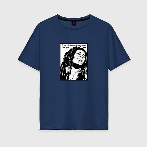 Женская футболка оверсайз Боб Марли / Тёмно-синий – фото 1
