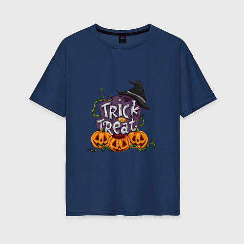 Женская футболка оверсайз Trick or treat / Тёмно-синий – фото 1