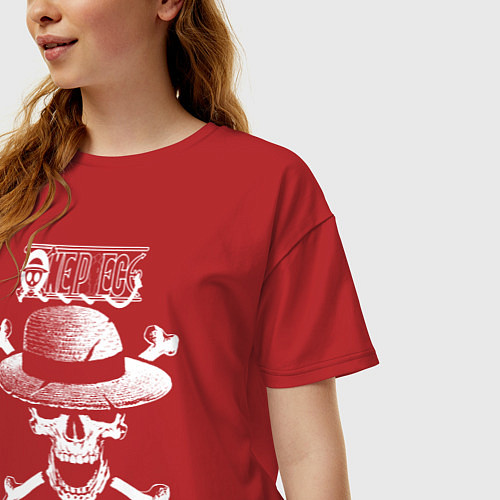 Женская футболка оверсайз Пираты Соломенной Шляпы One Piece / Красный – фото 3