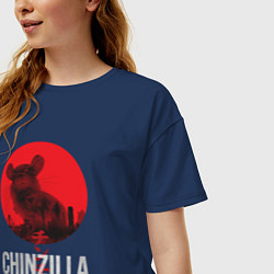 Футболка оверсайз женская Chinzilla white, цвет: тёмно-синий — фото 2