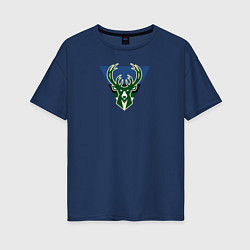 Футболка оверсайз женская Milwaukee Bucks лого, цвет: тёмно-синий