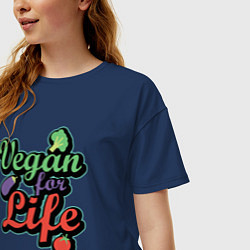 Футболка оверсайз женская Vegan For Life, цвет: тёмно-синий — фото 2