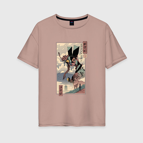 Женская футболка оверсайз ЕВАНГЕЛИОН ДРЕВНЯЯ ГРАВЮРА / Пыльно-розовый – фото 1
