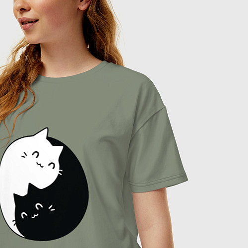 Женская футболка оверсайз Инь Ян Котики / Авокадо – фото 3