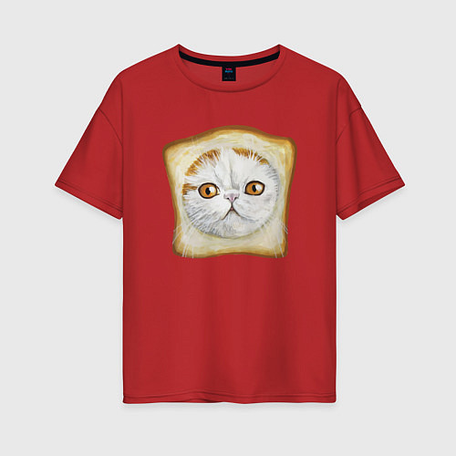 Женская футболка оверсайз Bread Cat / Красный – фото 1