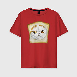 Футболка оверсайз женская Bread Cat, цвет: красный