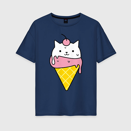 Женская футболка оверсайз Ice Cream Cat / Тёмно-синий – фото 1