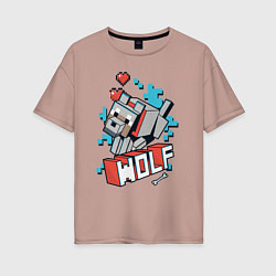 Футболка оверсайз женская Майнкрафт Волк, Minecraft Wolf, цвет: пыльно-розовый