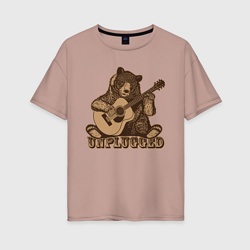 Женская футболка оверсайз Медведь играет на гитаре / Пыльно-розовый – фото 1