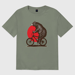 Футболка оверсайз женская Медведь на велосиеде, цвет: авокадо