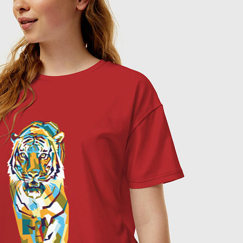 Женская футболка оверсайз Тигр-грация / Красный – фото 3
