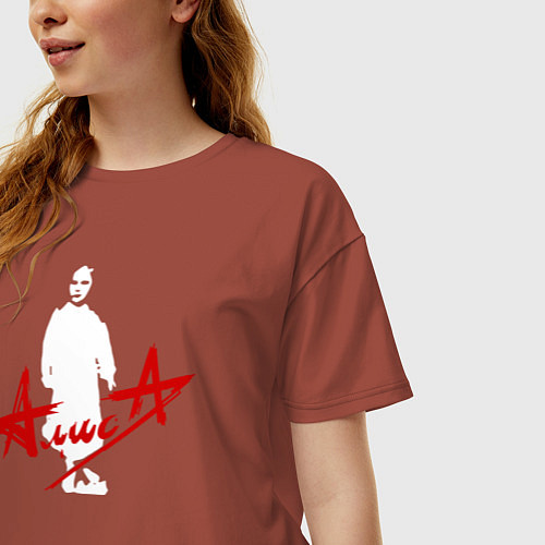 Женская футболка оверсайз Группа АЛИСА - Дискография / Кирпичный – фото 3