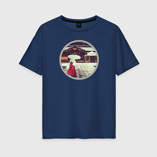Женская футболка оверсайз Прогулка / Тёмно-синий – фото 1