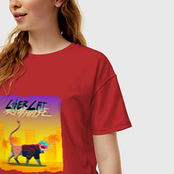 Футболка оверсайз женская CyberCat 2077 Кибер Кот 2077, цвет: красный — фото 2