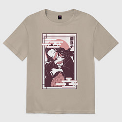 Футболка оверсайз женская Незуко спит клинок демонов, цвет: миндальный