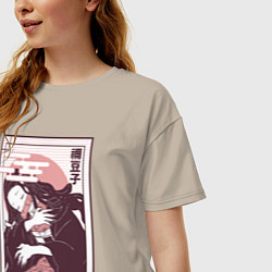 Футболка оверсайз женская Незуко спит клинок демонов, цвет: миндальный — фото 2