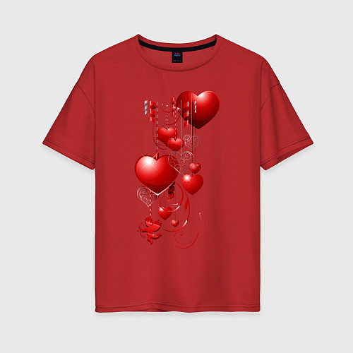 Женская футболка оверсайз Праздничный купидон / Красный – фото 1