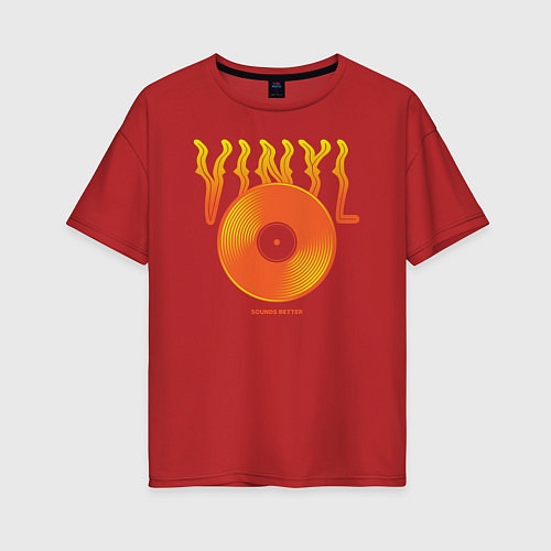 Женская футболка оверсайз Vinyl sounds better / Красный – фото 1